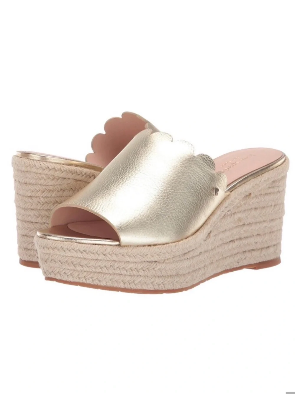 Kate Spade New York Tabby Gold Scalloped Espadrille Wedge Sandals 6M